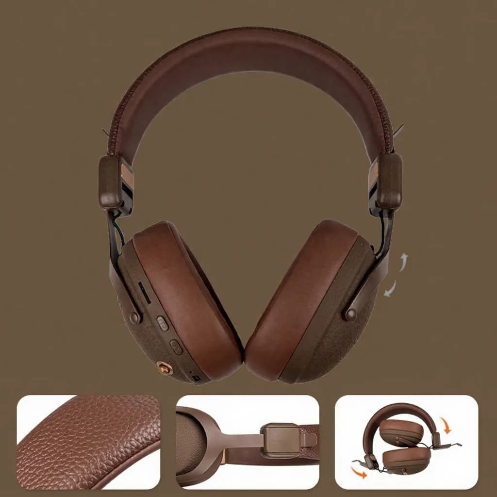 Tai nghe chụp tai không dây phong cách Retro, Bluetooth 5.4, pin lâu