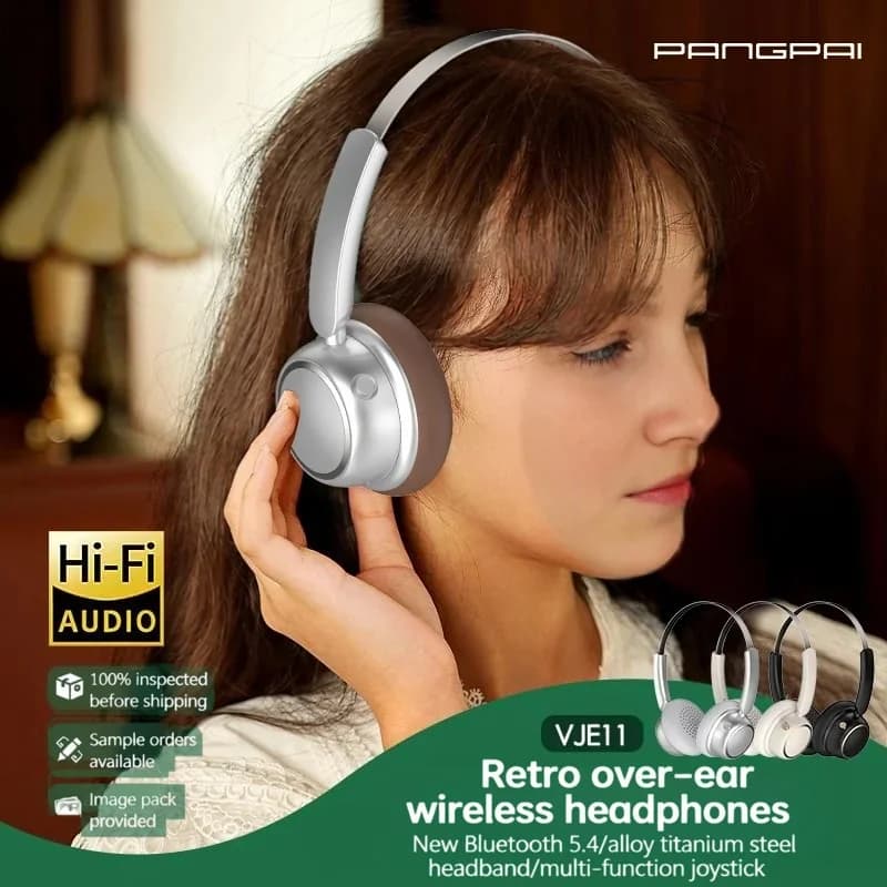 Tai nghe Bluetooth không dây phong cách Retro với band đầu kim loại và pin lâu
