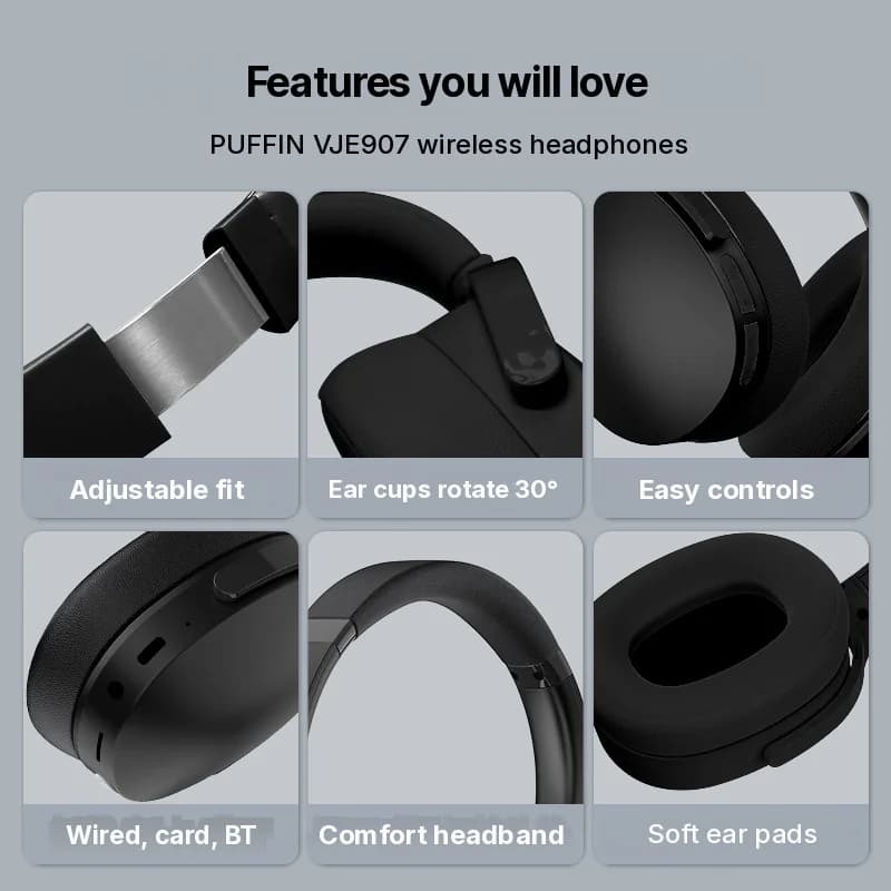 Tai nghe Bluetooth chụp tai không dây với 3 chế độ EQ và mic