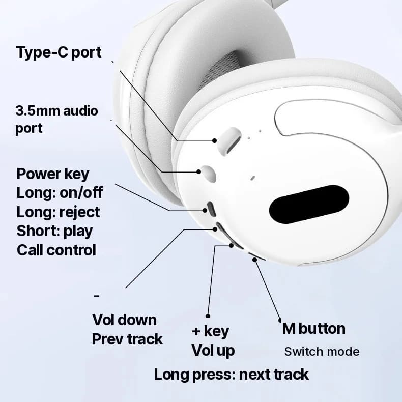 Tai nghe Bluetooth chụp tai không dây có mic, thiết kế nhẹ