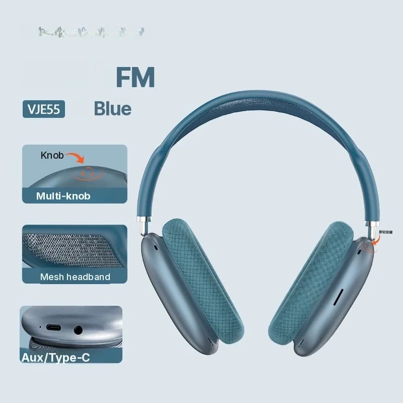 Tai nghe chụp tai Bluetooth 5.4, núm xoay, đài FM