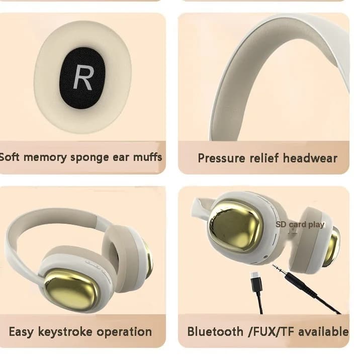 Tai nghe chụp tai không dây Bluetooth 5.3, pin lâu
