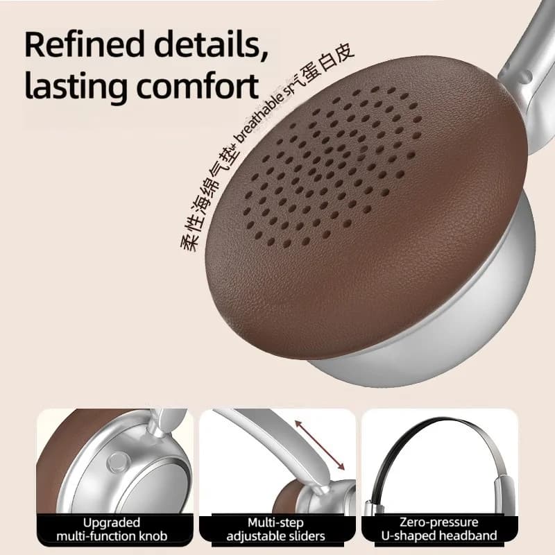 Tai nghe Bluetooth không dây phong cách Retro với band đầu kim loại và pin lâu