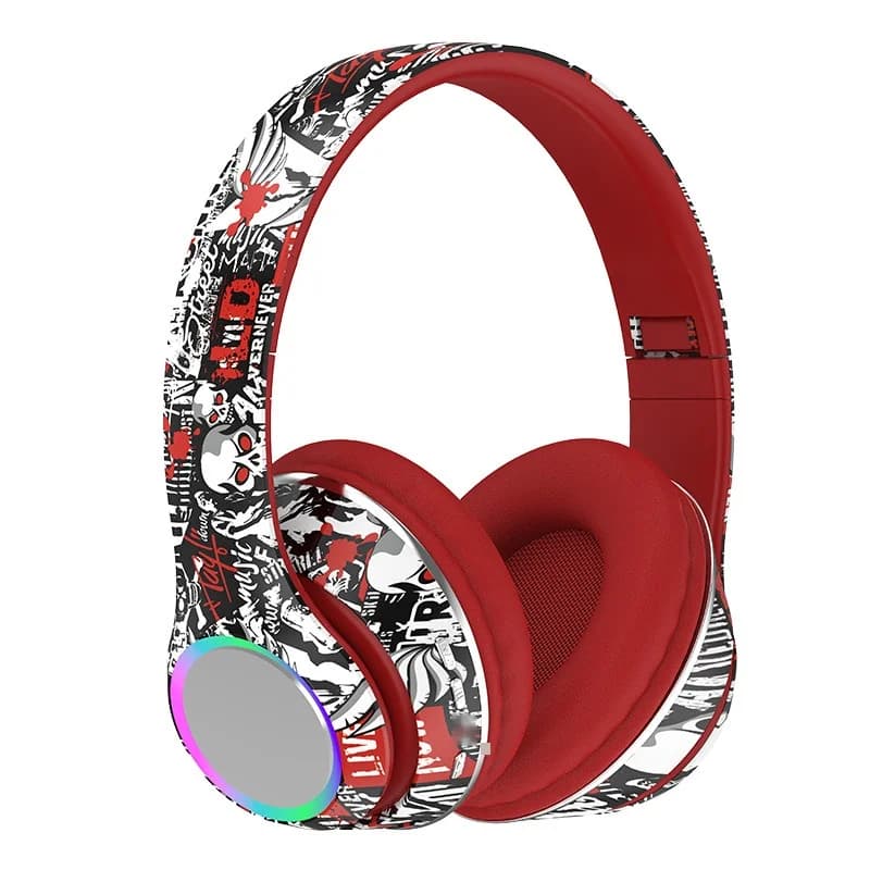 Tai nghe Bluetooth chụp tai họa tiết Graffiti, đèn LED, bass sâu