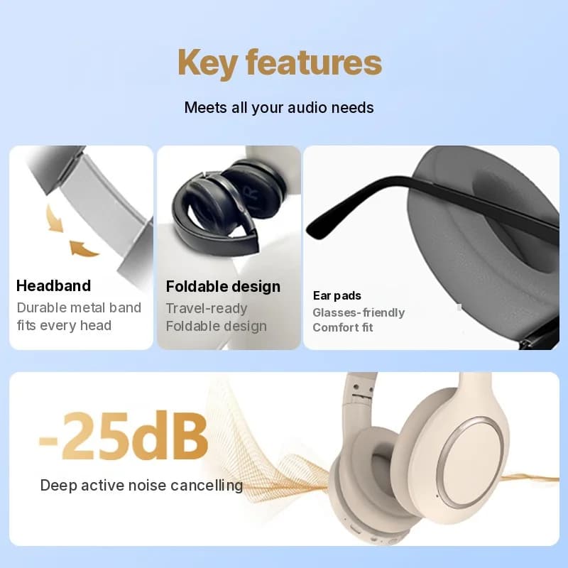 Tai nghe Bluetooth chụp tai chống ồn chủ động, pin lâu