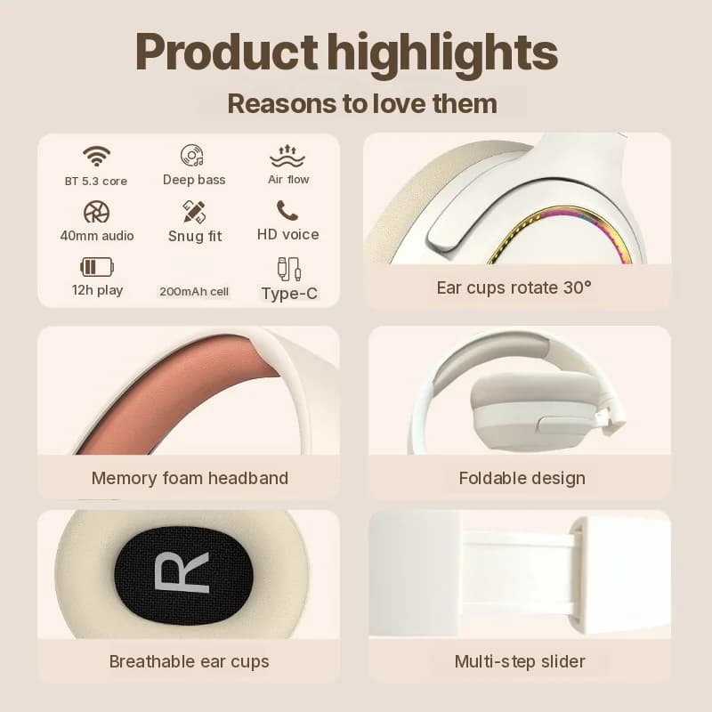 Tai nghe Gaming RGB không dây Bluetooth chụp tai Stereo