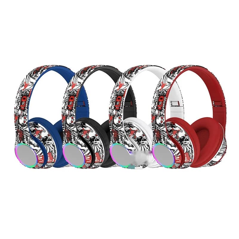 Tai nghe Bluetooth chụp tai họa tiết Graffiti, đèn LED, bass sâu