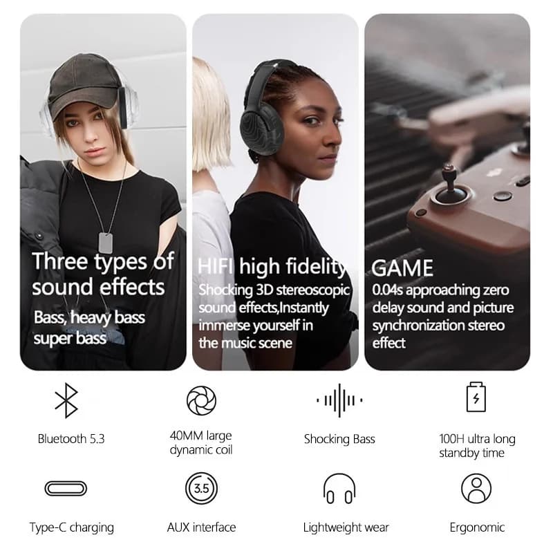 Tai nghe chụp tai Bluetooth không dây có Radio FM và giảm nhiễu