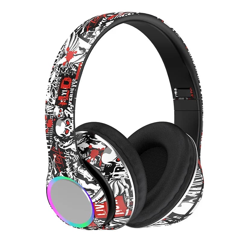 Tai nghe Bluetooth chụp tai họa tiết Graffiti, đèn LED, bass sâu