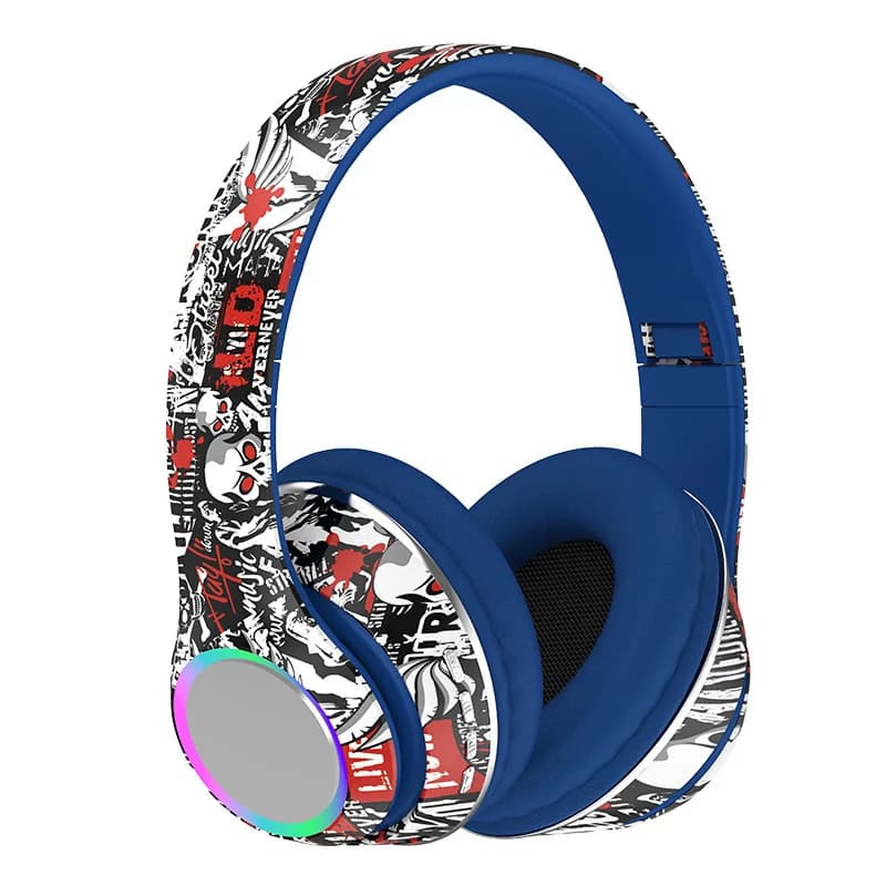 Tai nghe Bluetooth chụp tai họa tiết Graffiti, đèn LED, bass sâu